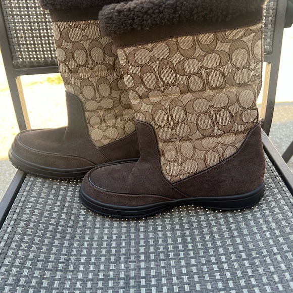 COACH New Sherman Signature Dk Brown & Tan Winter Boots Size 7B - Picture 5 of 6